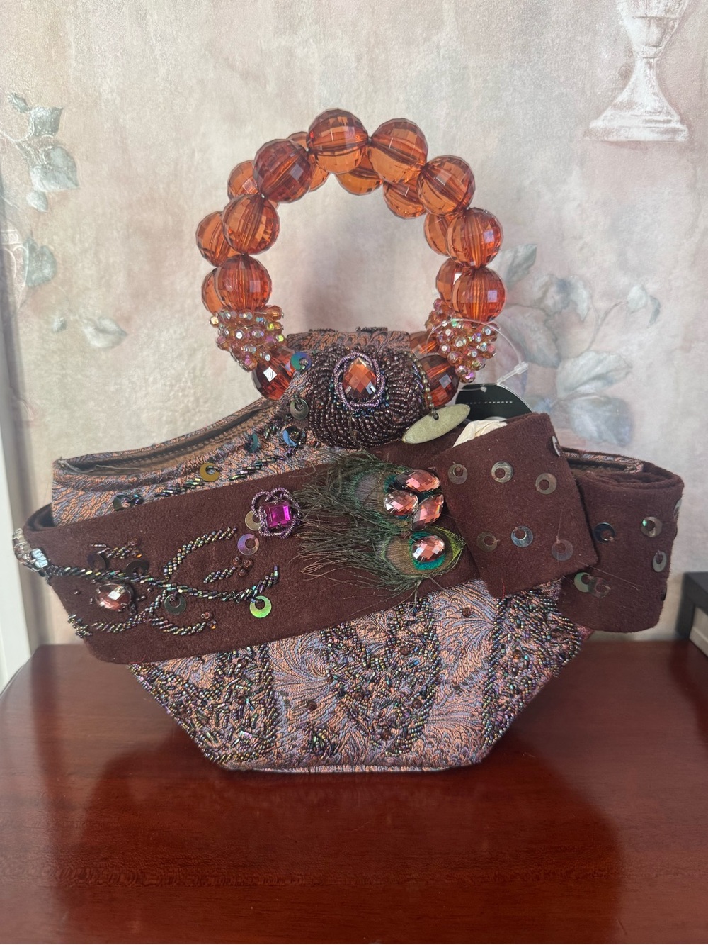 MARY FRANCES REWARD BEADED OSTRICH FEATHER BAG SMALL MEDIUM